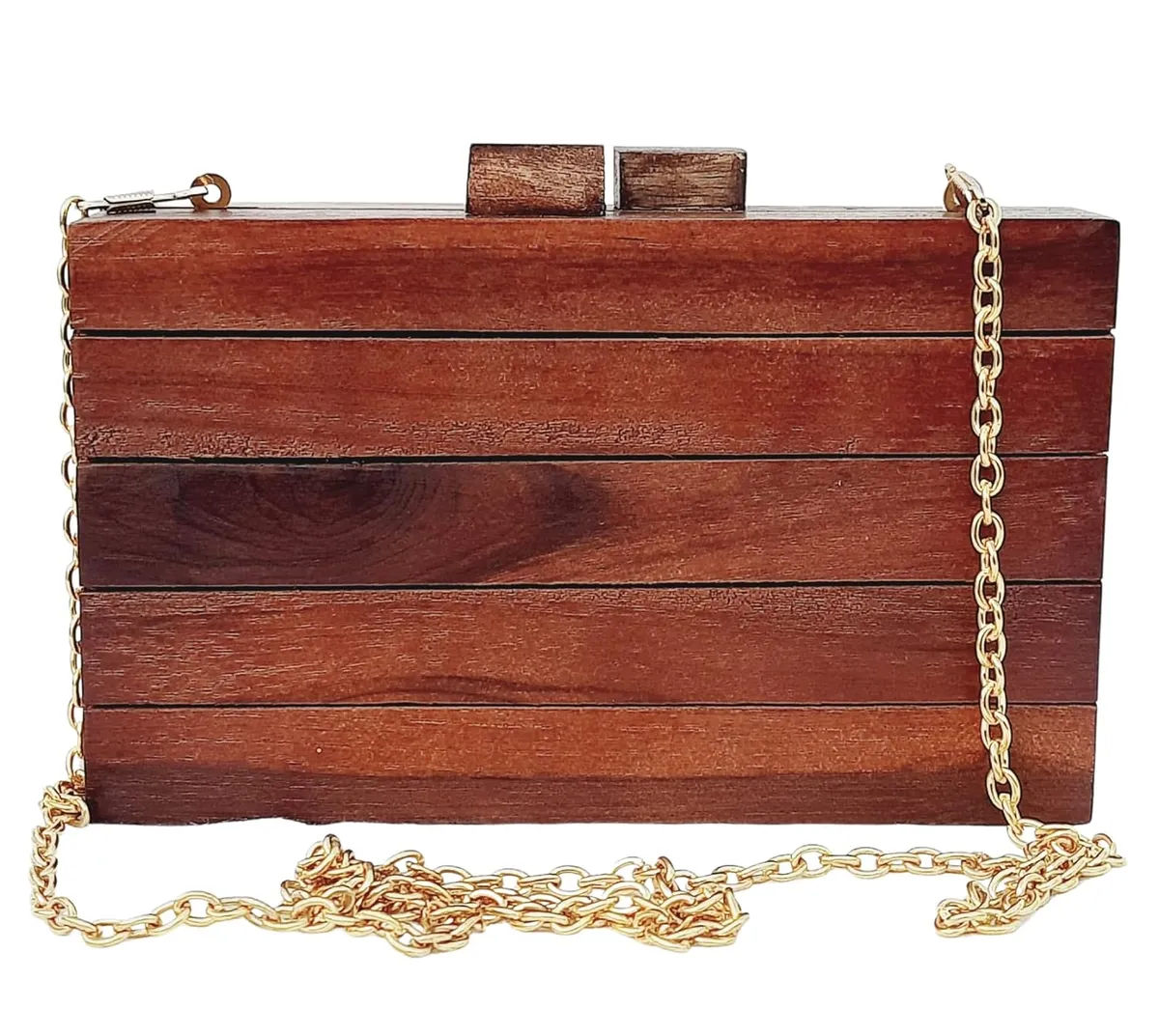 Saira Brown Wooden Slim Rectangular Clutch Bag